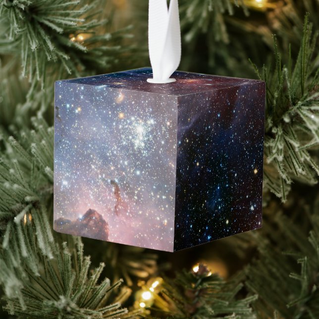 Red & Blue Carina Nebula Hubble Telescope Cube Ornament (Tree)