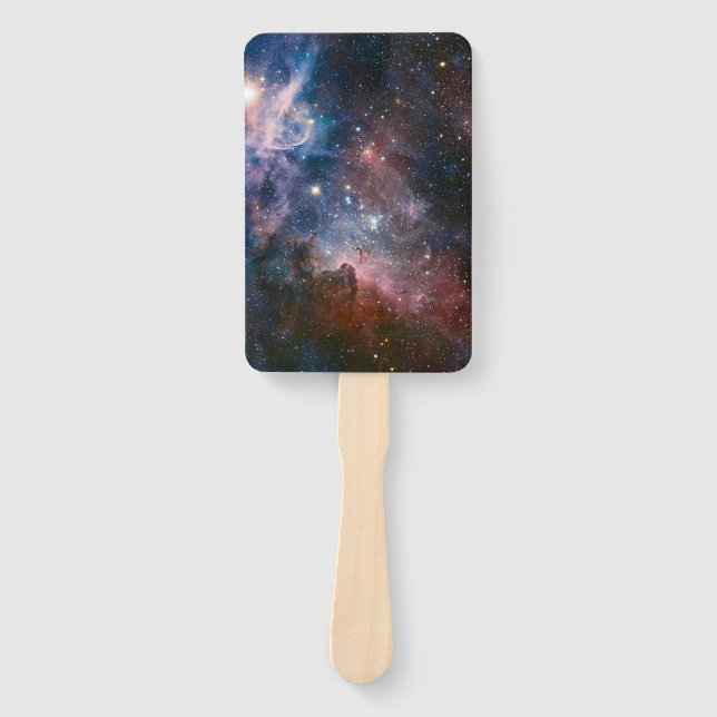 Red & Blue Carina Nebula Hubble Telescope Hand Fan (Front)