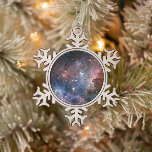 Red  Blue Carina Nebula Hubble Telescope Snowflake Pewter Christmas Ornament