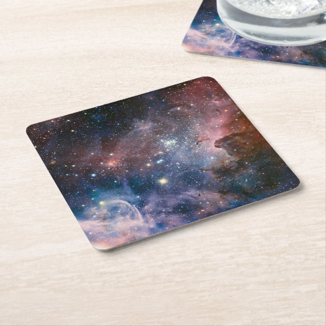 Red & Blue Carina Nebula Hubble Telescope Square Paper Coaster (Angled)