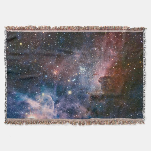 Red & Blue Carina Nebula Hubble Telescope Throw Blanket (Front)
