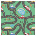 Red &amp; Blue Cars - Kids Road Map Fabric
