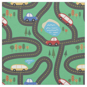Red & Blue Cars - Kids Road Map Fabric