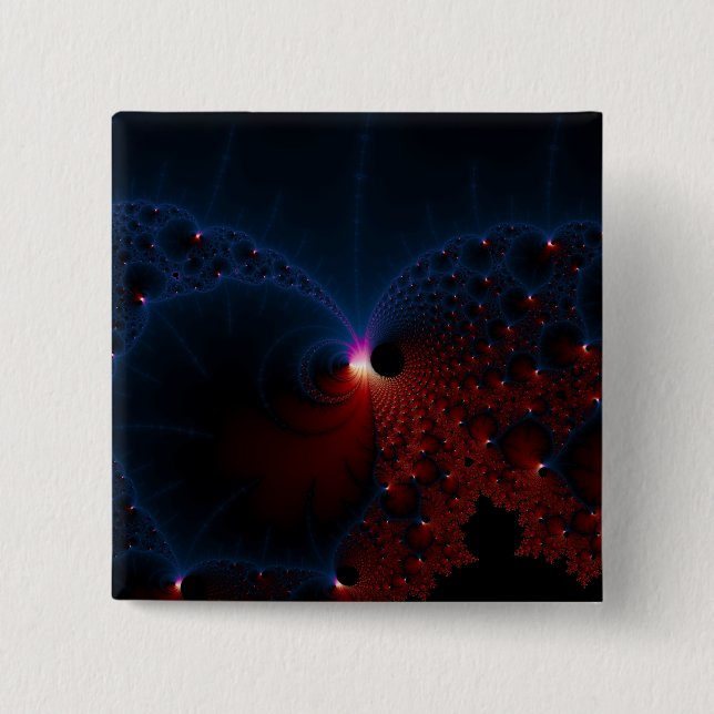 Red Blue Cells Fractal Art Pinback Button (Front)