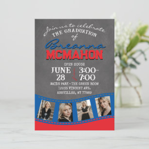 Red & Blue Chalkboard Filmstrip Graduation Invitation