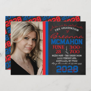 Red & Blue Chalkboard Graduation Photo Invitation