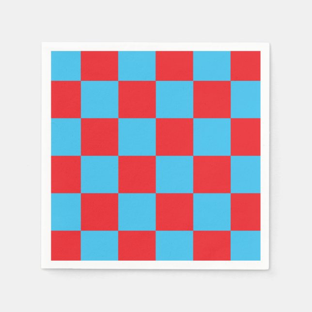 Red Blue Checkered Check Design  Napkins (Front)