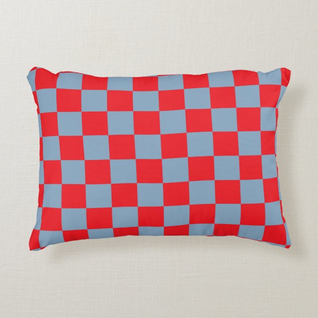 Red Blue Checkered Gingham Pattern Accent Pillow (Front)