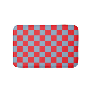 Red Blue Checkered Gingham Pattern Bath Mat