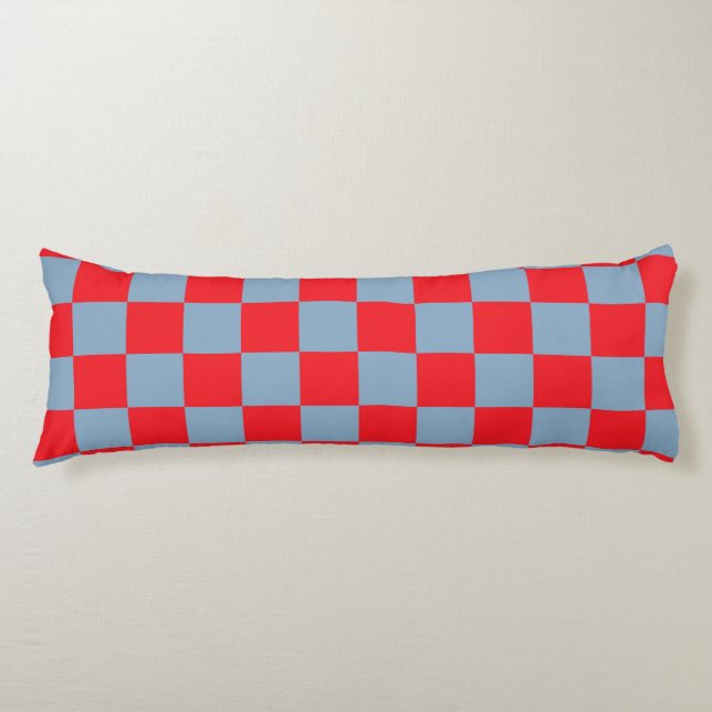 Red Blue Checkered Gingham Pattern Body Pillow (Front)
