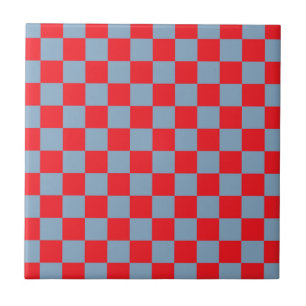 Red Blue Checkered Gingham Pattern Ceramic Tile