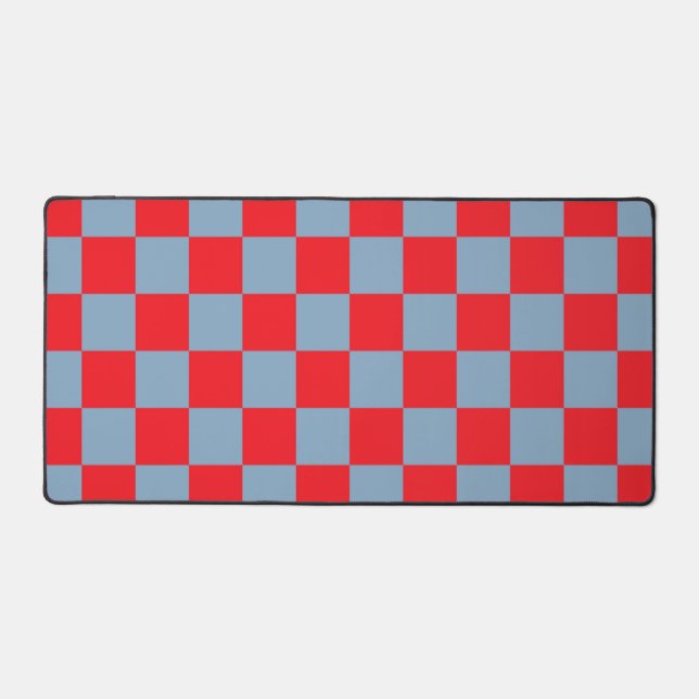 Red Blue Checkered Gingham Pattern Desk Mat (Front)