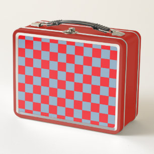 Red Blue Checkered Gingham Pattern Metal Lunch Box
