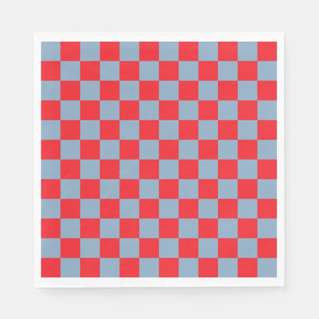 Red Blue Checkered Gingham Pattern Napkins (Front)