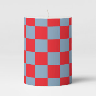 Red Blue Checkered Gingham Pattern Pillar Candle