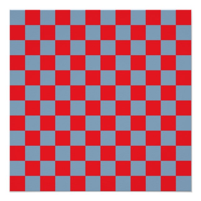 Red Blue Checkered Gingham Pattern Poster (Front)