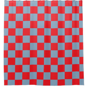 Red Blue Checkered Gingham Pattern Shower Curtain