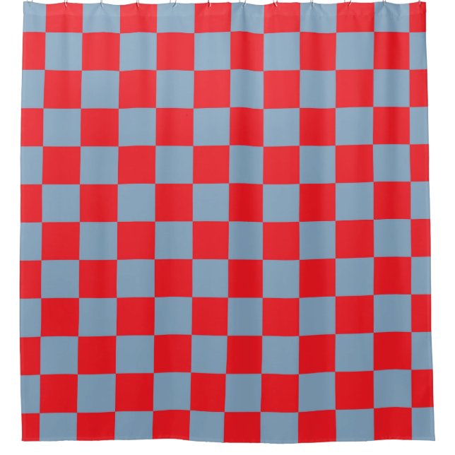 Red Blue Checkered Gingham Pattern Shower Curtain (Front)