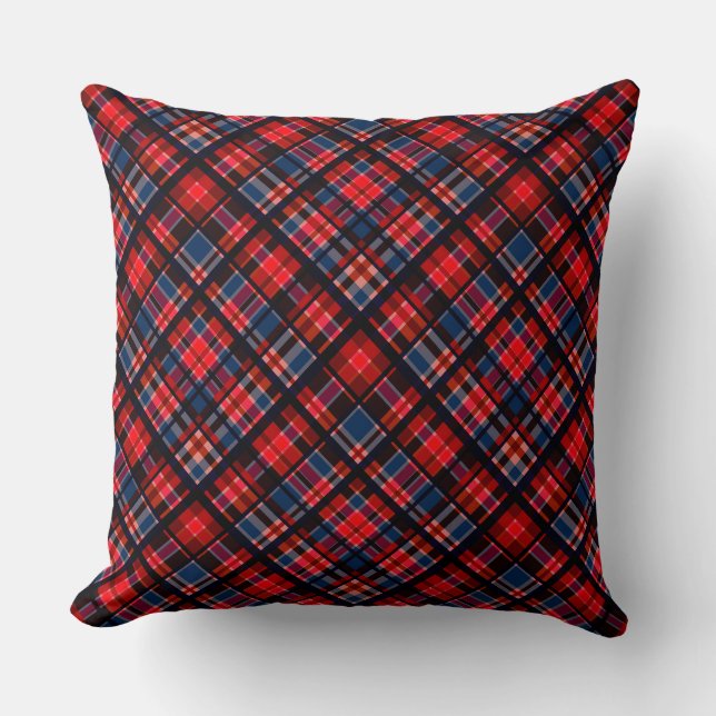 red blue checkered pattern print throw pillow (Front)