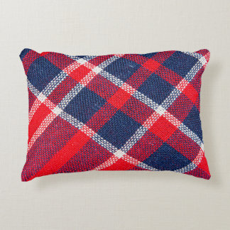 Red-blue checkered woolen texture. accent pillow