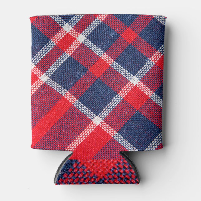 Red-blue checkered woolen texture. can cooler (Front)