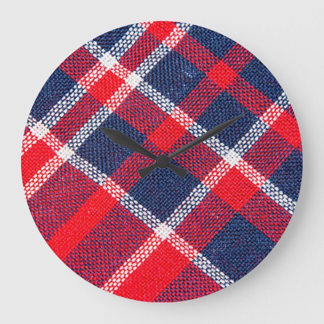 Red-blue checkered woolen texture. large clock (Front)