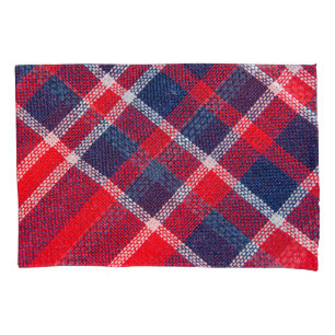Red-blue checkered woolen texture. pillow case