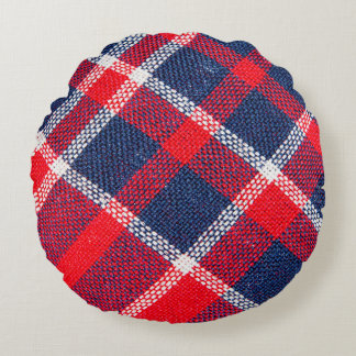Red-blue checkered woolen texture. round pillow