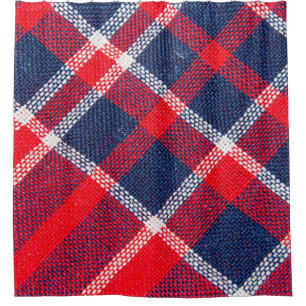 Red-blue checkered woolen texture. shower curtain