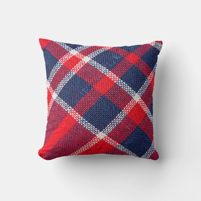 Red-blue checkered woolen texture. throw pillow (Front)