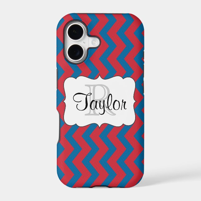 Red & Blue Chevron monogrammed iPhone5 Case (Back)