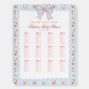 Red & Blue Chinoiserie July Floral Seating Chart Foam Board