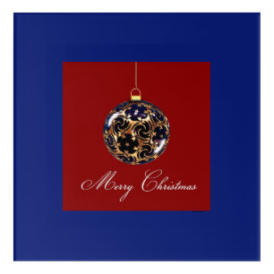 Red & Blue Christmas Ornament Acrylic Wall Art