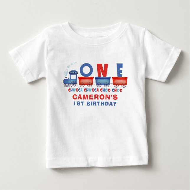 Red Blue Chugga Chugga Train 1st Birthday  Baby T-Shirt (Front)