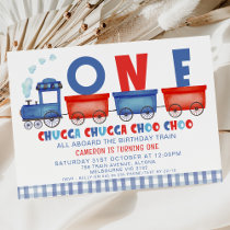 Red Blue Chugga Chugga Train 1st Birthday  Invitation