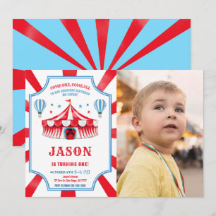 Red & Blue Circus Birthday Photo Invitation