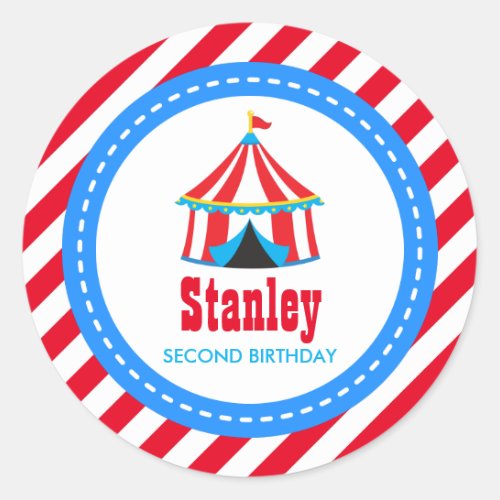 Red blue Circus Carnival Birthday Baby Shower Classic Round Sticker