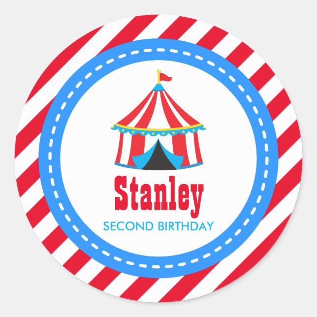 Red blue Circus Carnival Birthday Baby Shower Classic Round Sticker (Front)