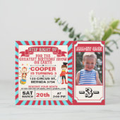 Red Blue Circus Ticket  Photo Birthday Invitation (Standing Front)