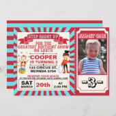 Red Blue Circus Ticket  Photo Birthday Invitation (Front/Back)