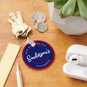 Red Blue City Town Place Location Name Circle Keychain
