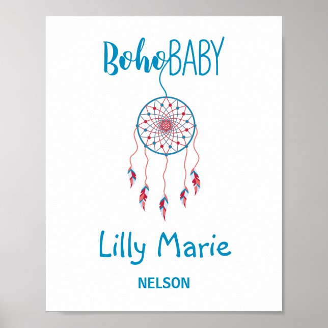Red & Blue Colorful Boho Baby Dreamcatcher Poster (Front)