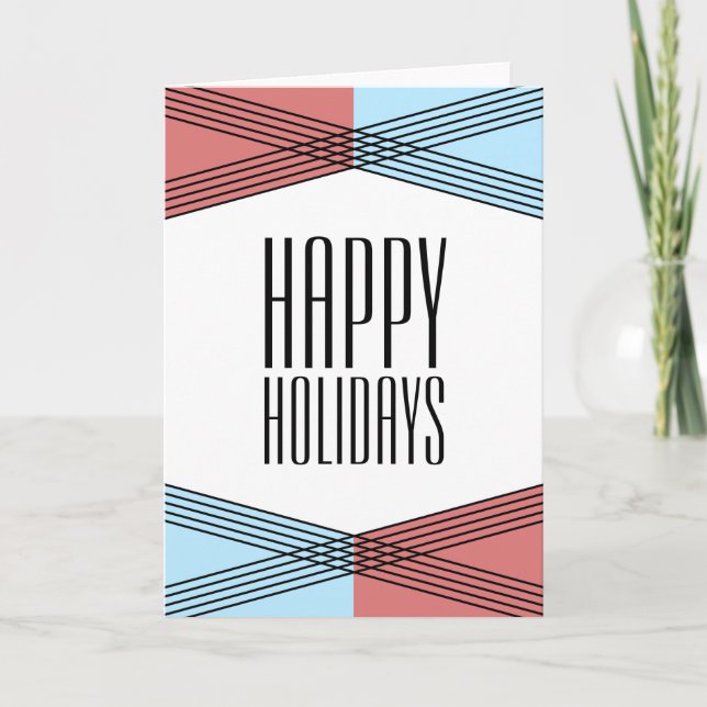 Red Blue Colorful Deco Holiday Card (Front)