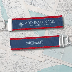 Red Blue Compass Crew Custom Marina & Boat Name Wrist Keychain