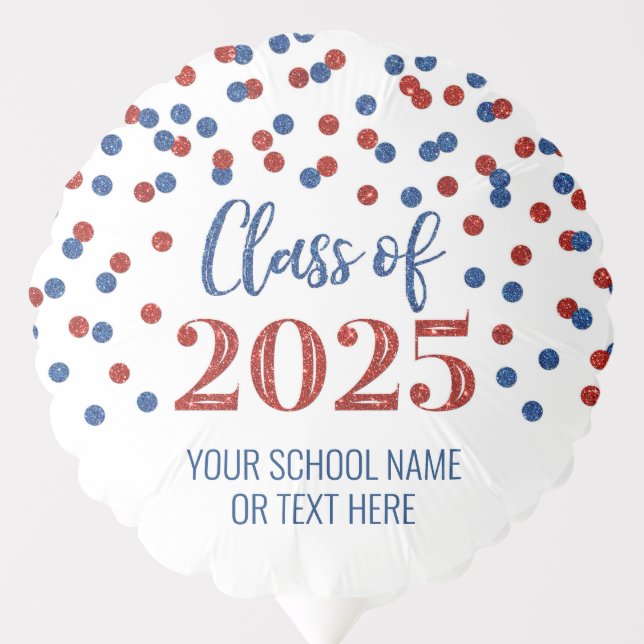 Red Blue Confetti Class of 2025 Graduation Balloon (Front)