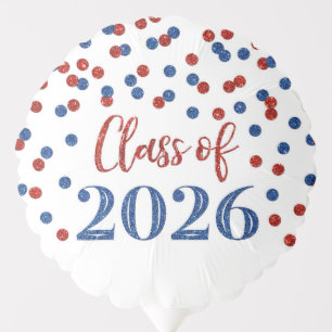 Red Blue Confetti Class of 2026 Graduation Balloon