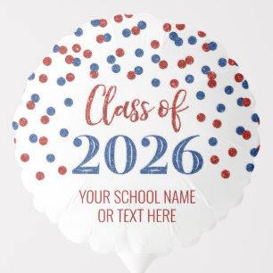 Red Blue Confetti Class of 2026 Graduation Balloon
