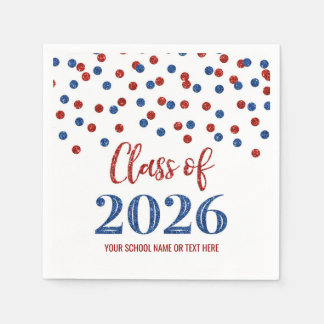 Red Blue Confetti Class of 2026 Napkins