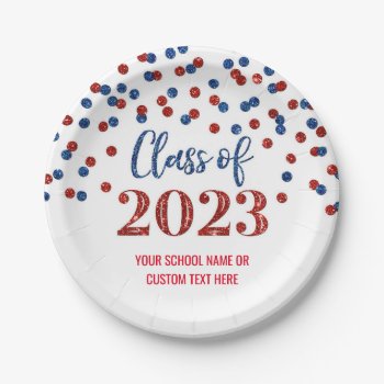 Red Blue Confetti Graduation 2023 Paper Plates by DreamingMindCards at Zazzle