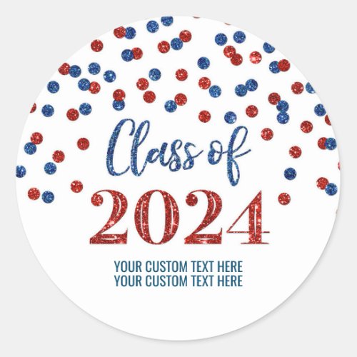 Red Blue Confetti Graduation 2024 Classic Round Sticker